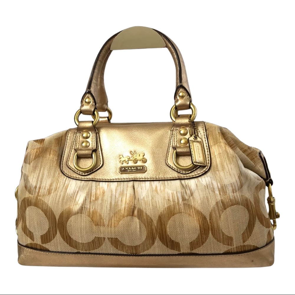 (H128) Coach Madison Sabrina Ikat Gold Handbag